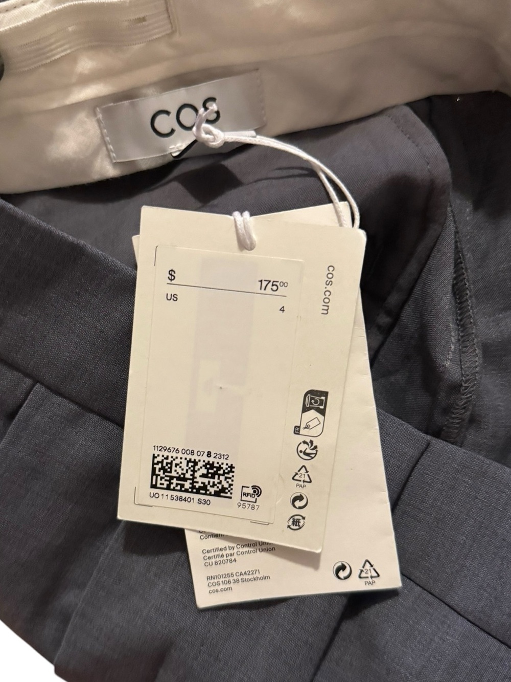 COS Gray Wool Pleated Wide Leg Trousers NWT Size 4 - Picture 4 of 5